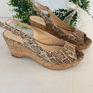 Sacha London Krystal Snake Skin Cork Wedge Sandal